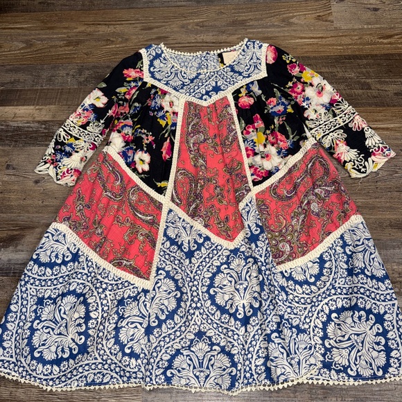 Vanessa Virginia Anthropologie Inez Patchwork Swing Dress Size 0 or small Boho - Picture 4 of 9